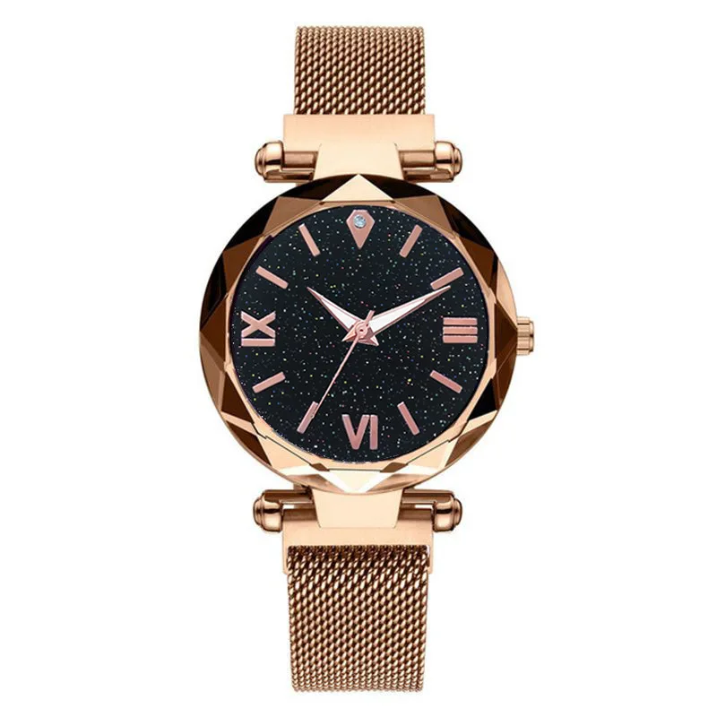 Rose gold Модные магнитные часы, звездное небо, женские часы, женские наручные часы для женщин, Римский подарок, часы, reloj mujer montre femme - Цвет: Rose gold