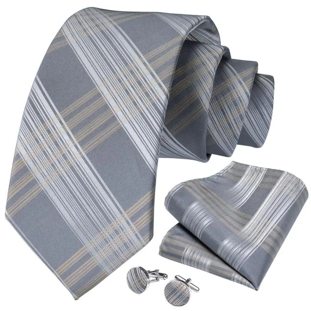 Модный мужской галстук, золотой, серебряный, в полоску, свадебный галстук для мужчин, деловой, дропшиппинг, DiBanGu, дизайнерские, Hanky, запонки, галстук, набор, SJT-7254