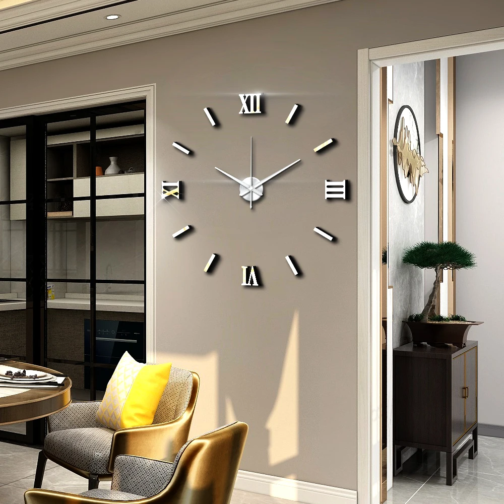 3D DIY настенные часы, безрамные Большие Современные художественные настенные часы, украшение для дома, немой зеркальный настенный акриловый стикер для гостиной, постельное белье