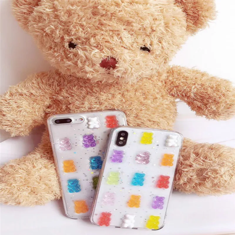 

1pcs Phone Cases for Iphone Transparent Color Candy Crystal Cute Animal Drop Glitter Back Case Capa Phone Case