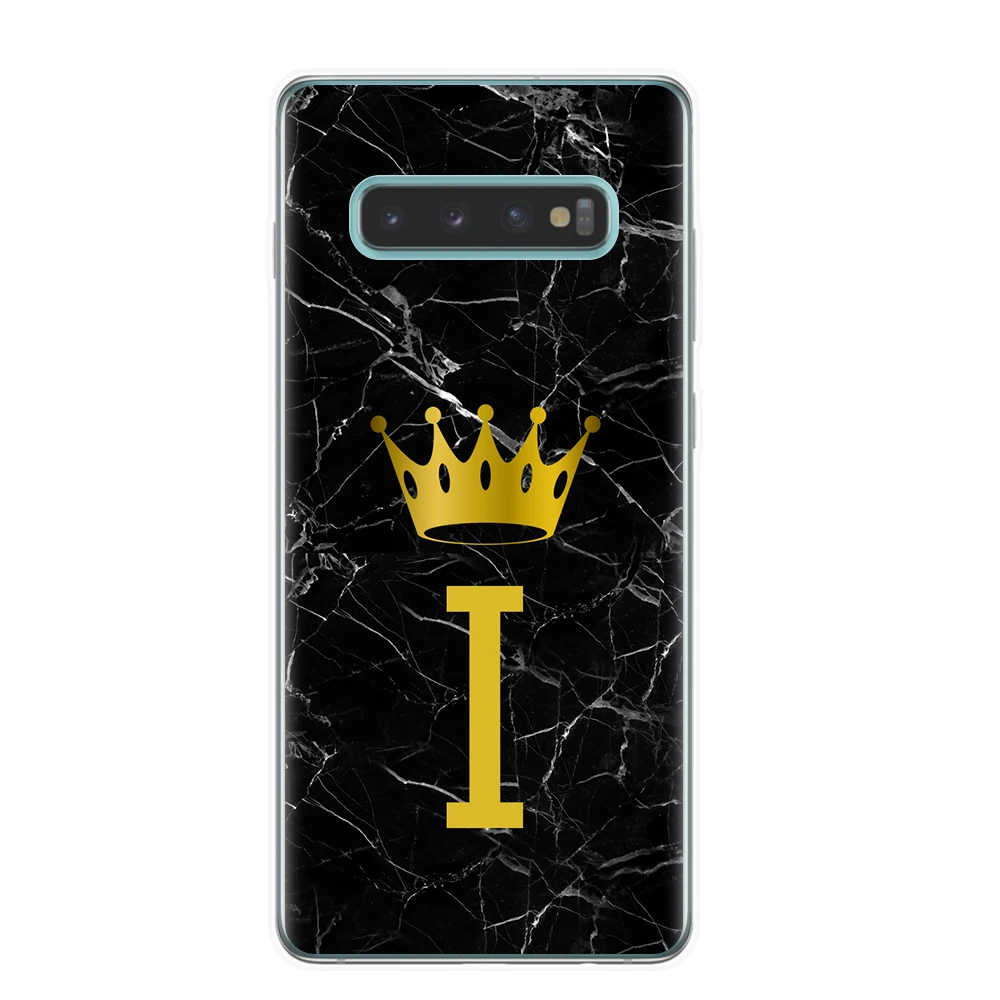 Мягкий силиконовый чехол для samsung S8 S9 S10 Plus S10 Lite 5G S10E пользовательское имя письмо монограмма черный мрамор золото Корона Крышка Coque