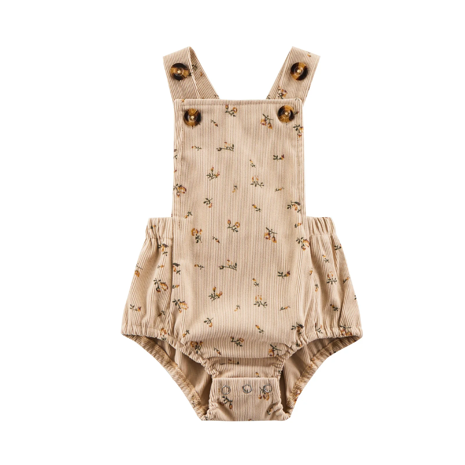 Lovely Baby Girls Printed Romper, Sleeveless Square Neck Buttoned Suspender Elastic Waist Jumpsuit Triangle Crotch Baby Bodysuits classic Baby Rompers