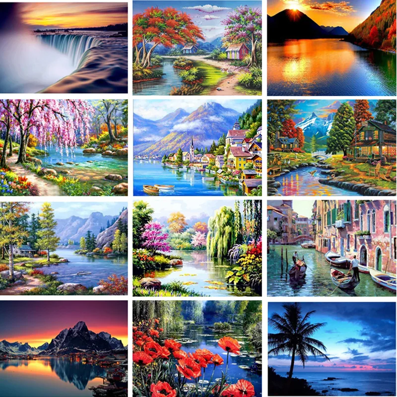 DIY Diamond Painting Embroidery Riverside Flower Scenics Mosaic Paintings Arts Sale New Arrivals | Дом и сад
