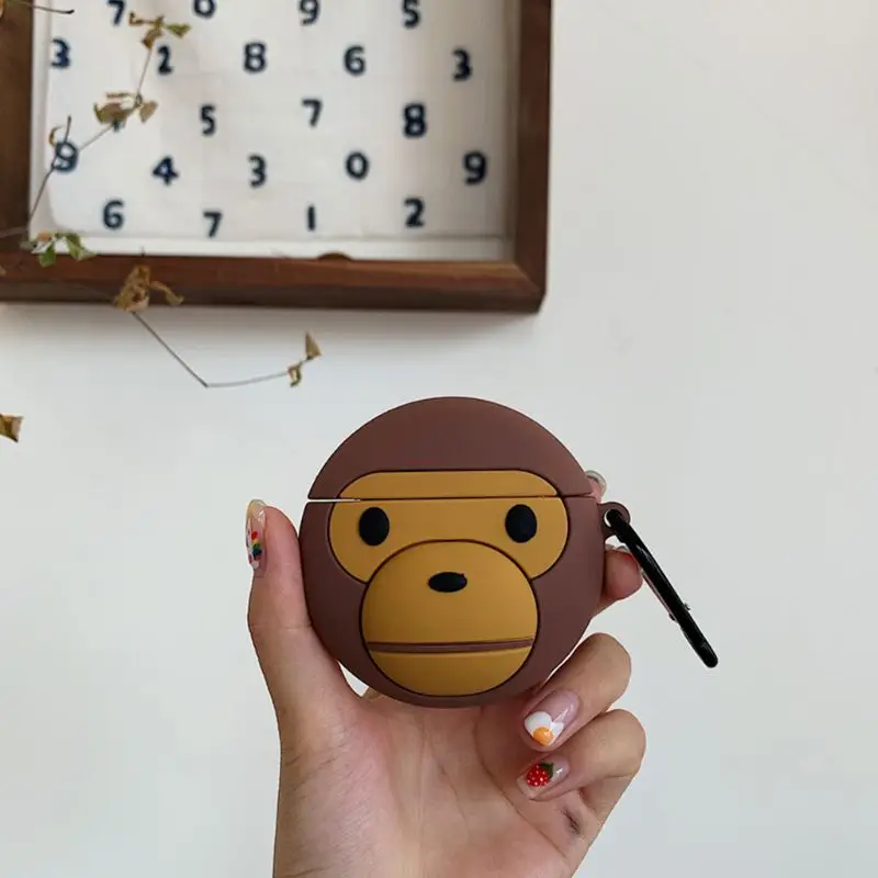 Защитный чехол с рисунком обезьяны из мультфильма противоударный мягкий силиконовый чехол с карабином для Airpods 1/2