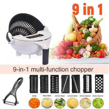 

Vegetable Slicer Potato Peeler Carrot Onion Grater with Strainer 9-in-1 Vegetable Cutter Kitchen Accessories Rotary Chopper