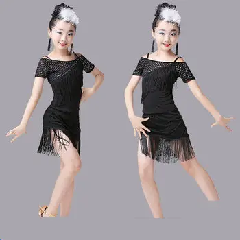 

Latin Skirts CHILDREN'S Short-sleeved Clothes Exercise Clothing GIRL'S Grading Test Game Dance Costume Tassels Split Type