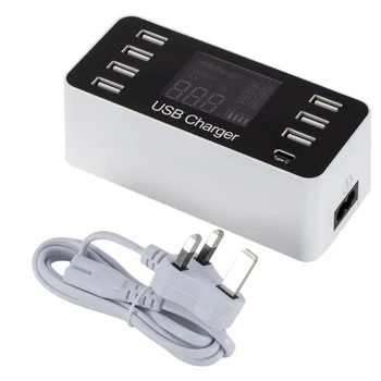 

8 Multi-Ports USB Adapter Desktop Wall Charger LED Display Charging & Power Cord