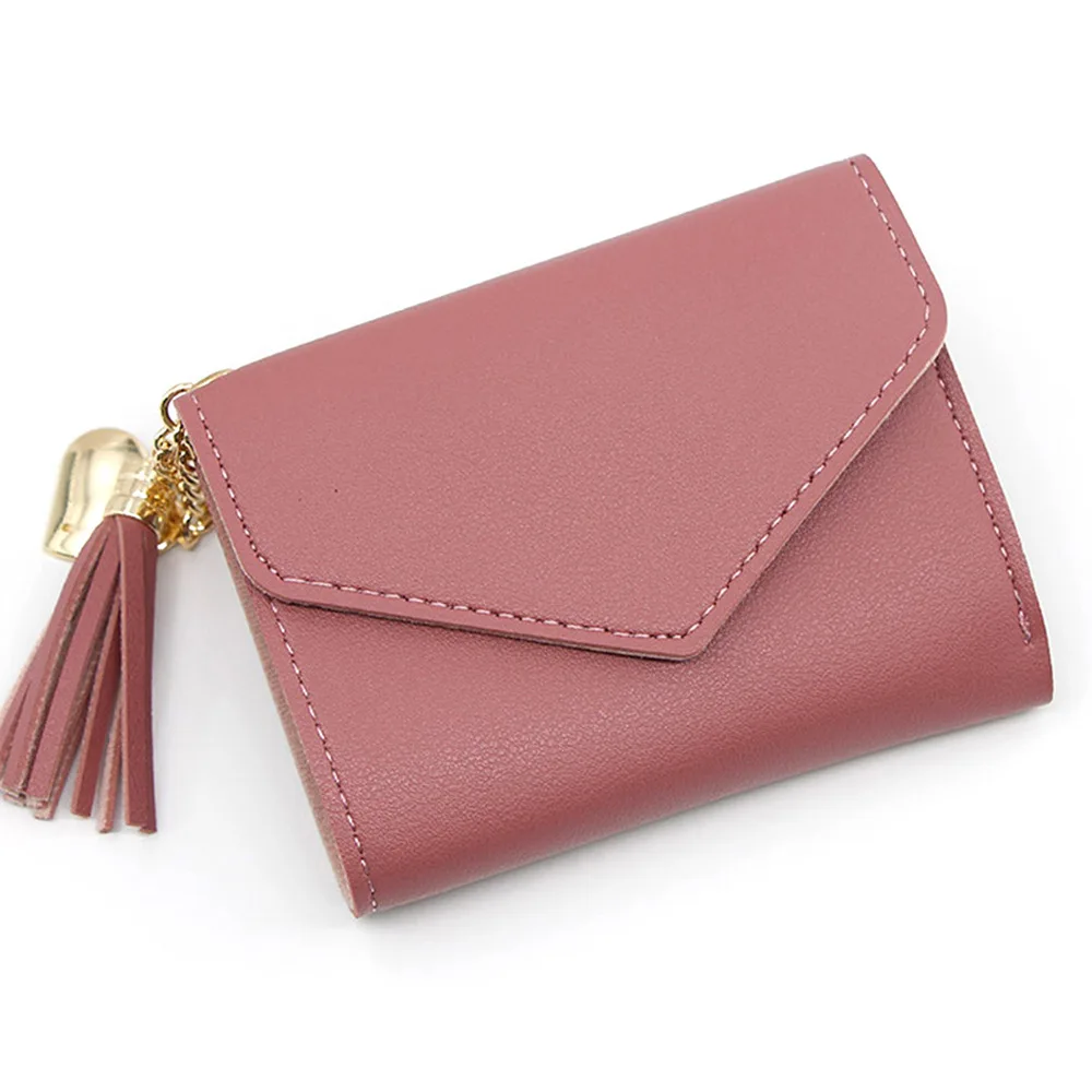 Women Simple Short Wallet Tassel Coin Purse Card Holders Handbag Red
