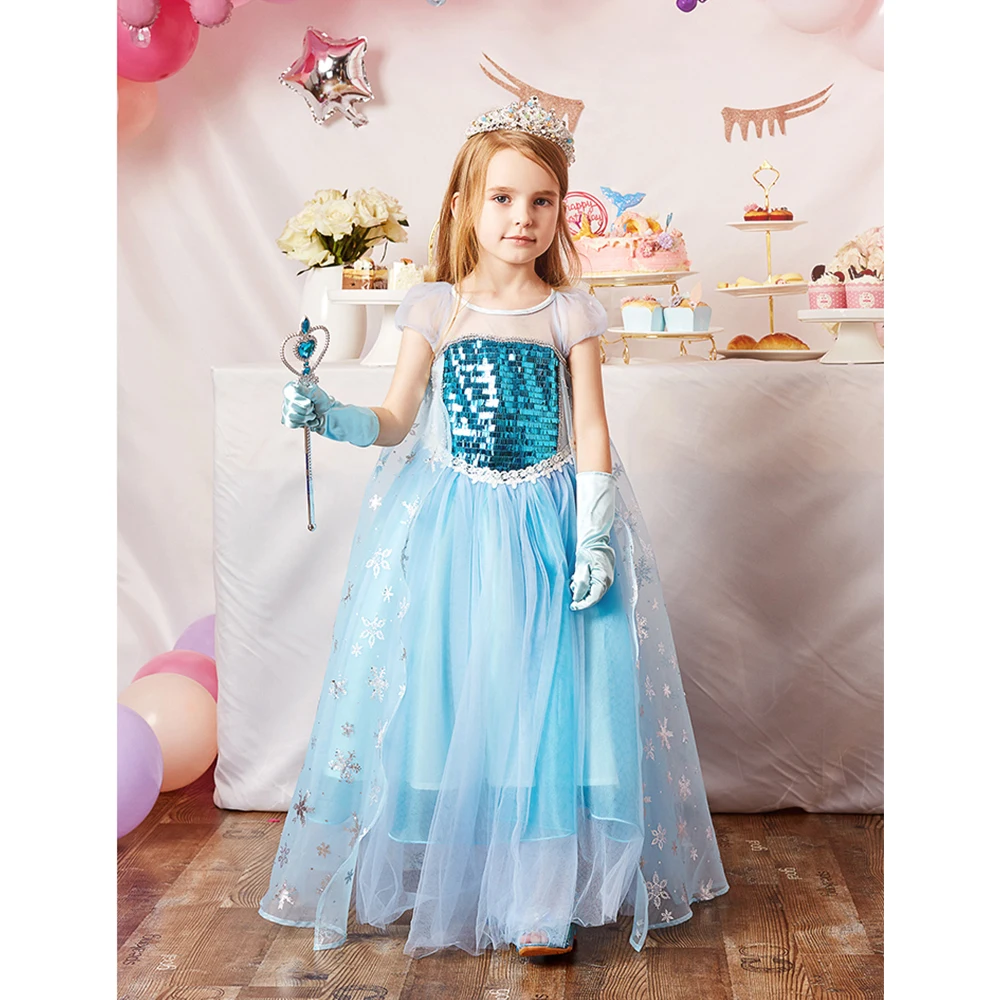 2021 Nouveau Robe de princesse Anna Elsa à paillettes pour filles