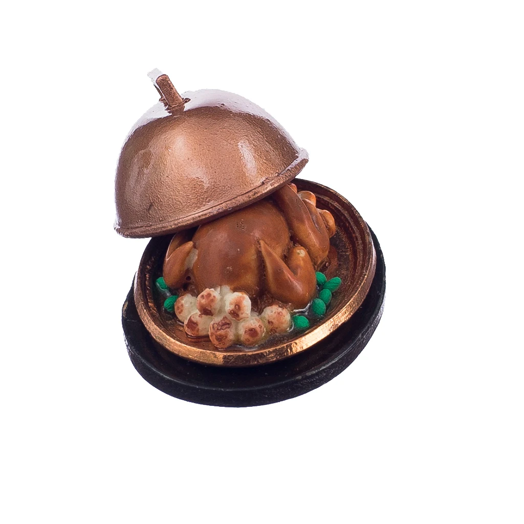 1:12 Roast Turkey On A Serving Plate Dolls House Miniature Meat Accessory