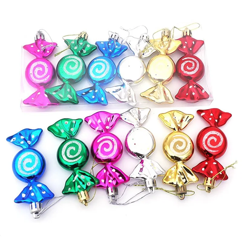 6pcs/Box Christmas Tree Candy Hanging Ornaments DIY Party Xmas Decoration Colorful Christmas Tree Decorations