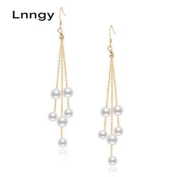 

Lnngy 14K Gold Filled Earring 5-7mm Natural Freshwater Gold-Plated Pearl Drop Dangle Women Chain Wedding Earrings Jewelry Gifts