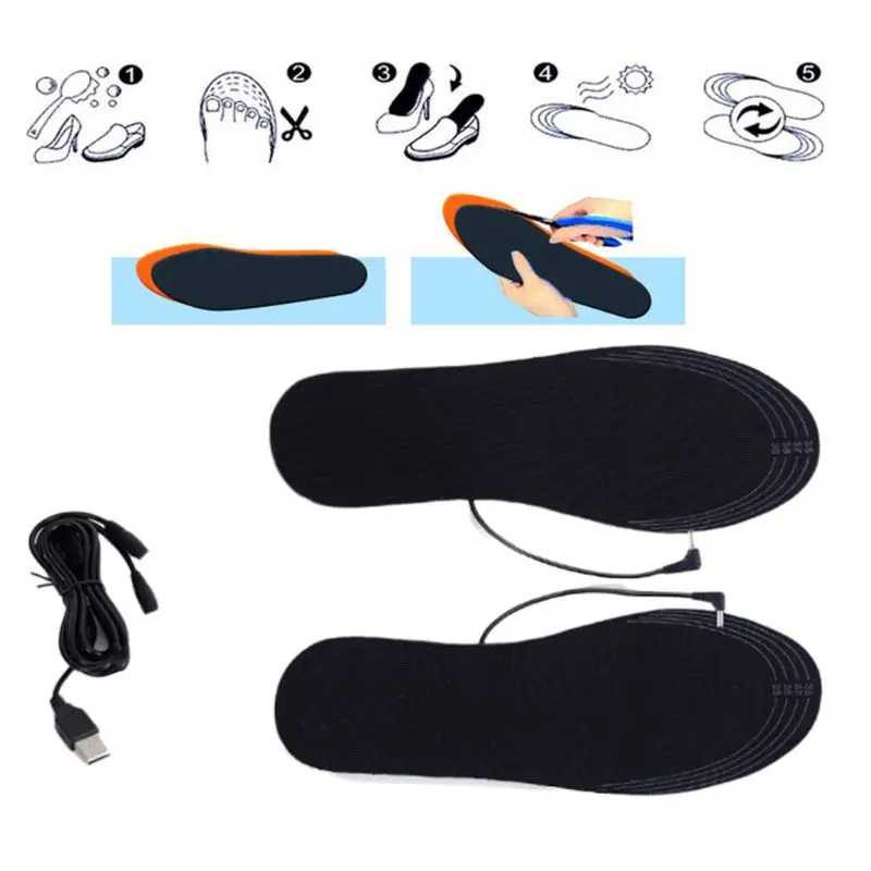 1 Pair Men Women Unisex Winter USB Electric Powered DIY Cut Heating Warm Foot Insoles Thermal Heater Shoes Pads Washable