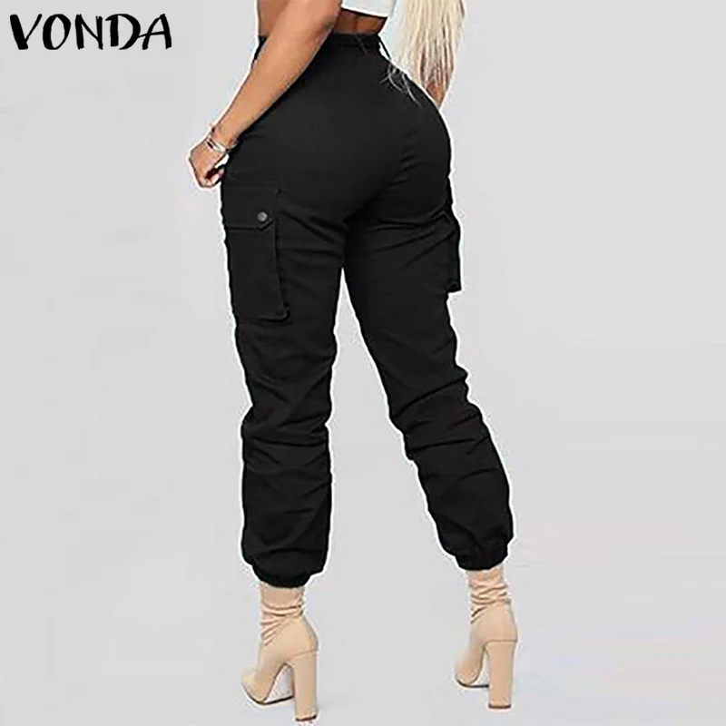 VONDA, лето, осень, длинные штаны с поясом, женские повседневные однотонные штаны на пуговицах размера плюс, офисные комбинезоны OL, S-5XL