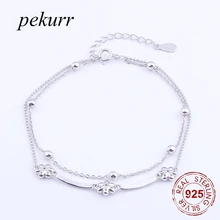 Pekurr ювелирные изделия из стерлингового серебра 925 пробы двойная цепочка из бисера 3 браслет-цепочка с цветами модные красивые аксессуары для женщин украшения