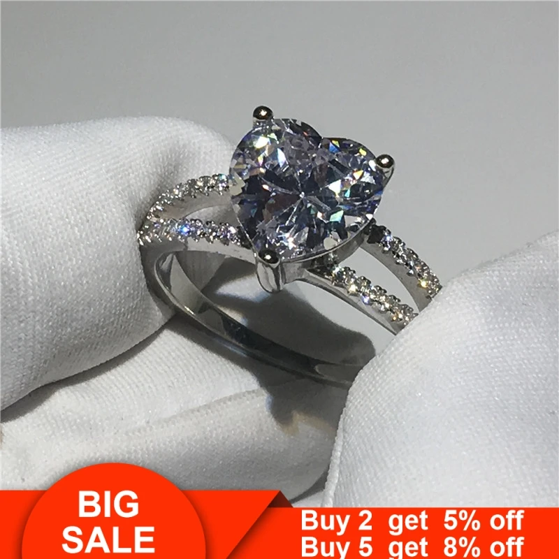 Сердце, королева, кольцо, 925 пробы, серебро, люкс, 3ct, Sona cz, обручальное кольцо, кольца для женщин, свадебные, вечерние, ювелирное изделие