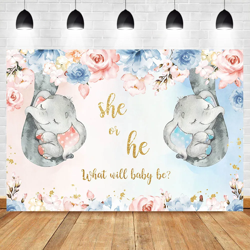 Elephant Gender Reveal Backdrop Pink Or Blue Boy Or Girl Flowers Photo