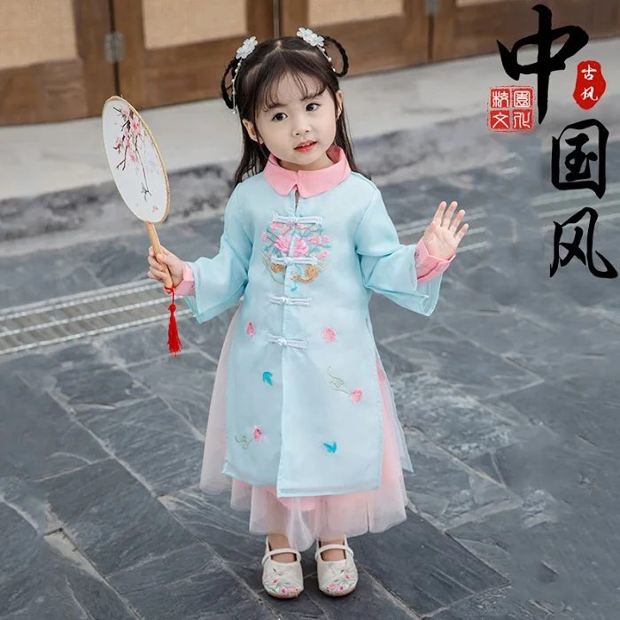 Hanfu/платье в китайском стиле традиционное китайское платье для девочек от 2 до 10 лет, свадебное платье для девочек, костюм одежда Hanfu Новинка года - Цвет: AA0403