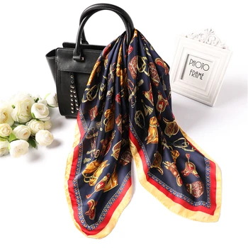 

Print Women Silk Square Neck Scarf Shawls and Wraps Lady Small Pashmina Hair Band Foulard Bandana Hand Kerchief 2020 Spring