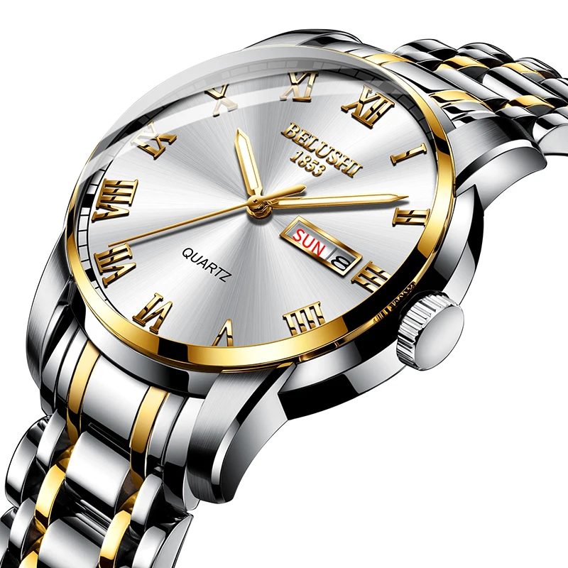 556 Sliver Gold W Belushi мужские часы Классика новые роскошные Брендовые Часы мужские водонепроницаемые часы из нержавеющей стали часы с датой серебро Erkek kol Saati - Цвет: 556 Sliver Gold W