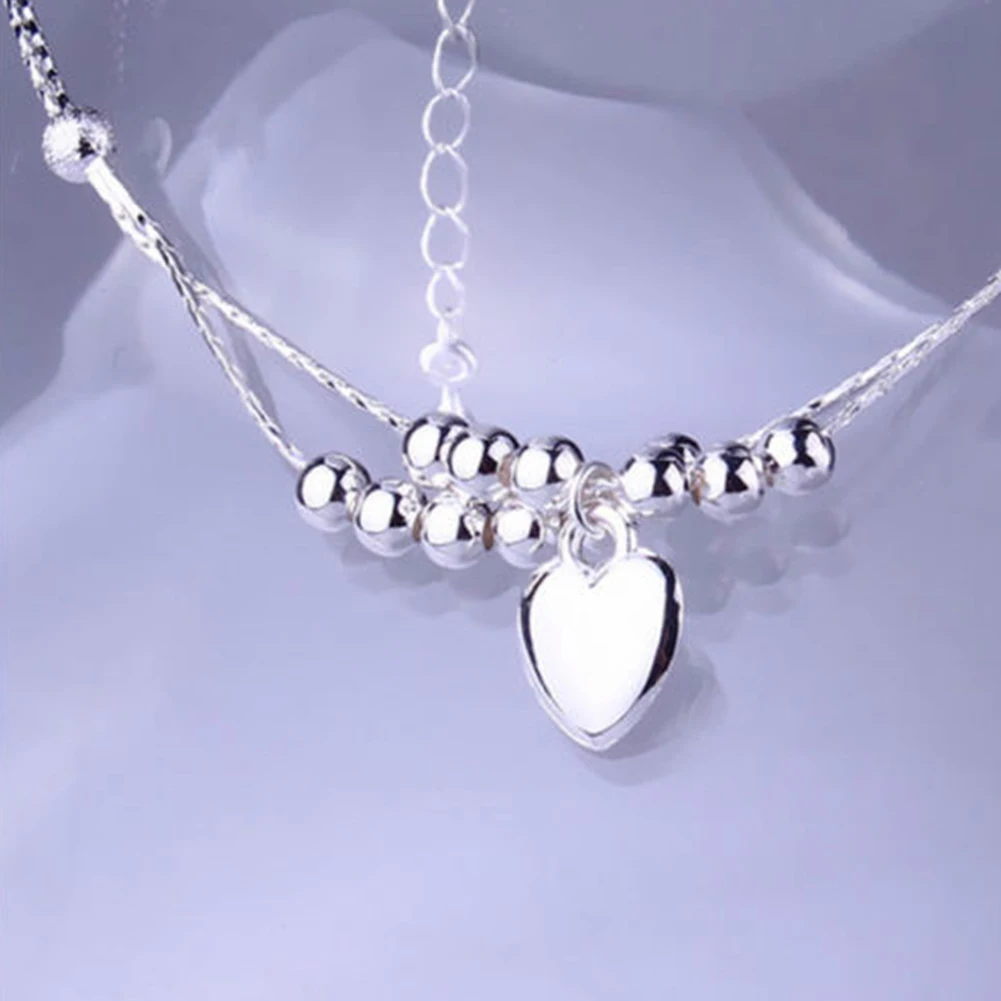 Корейское модное ювелирное изделие-посеребренный браслет Для женщин «любящее сердце» с серебряным покрытием красавица браслет двойной ножной браслет ювелирные изделия#5