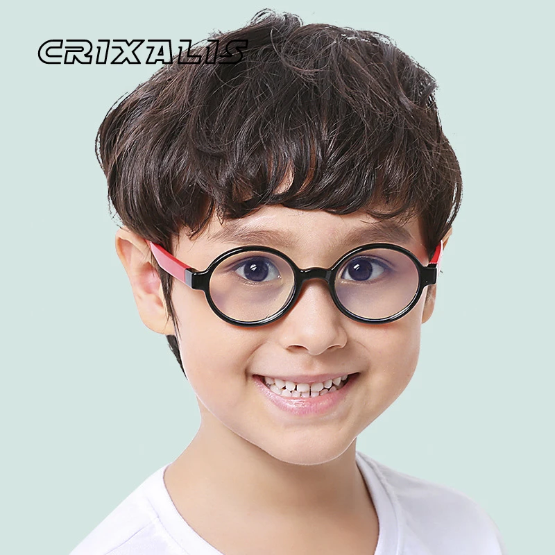 

CRIXALIS Round Blue Light Blocking Glasses Kids Silicone Flexible Frame Computer Eyewear Children Boy Girl Eyeglasses UV400