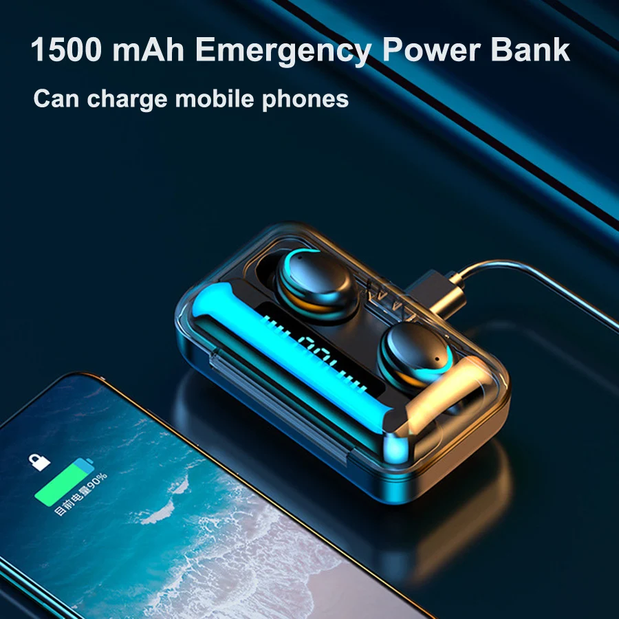 2200mah Wireless Bluetooth Earphone V5 0 TWS Touch Control Stereo Sport Headste Noise Reduction Earbuds Headset with Mic