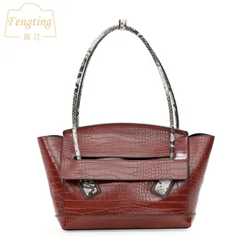 

Brown totes Crocodile bag new fashion shoulder bags 2019 women big handbags casual bags for ladies FENGTING FTB123