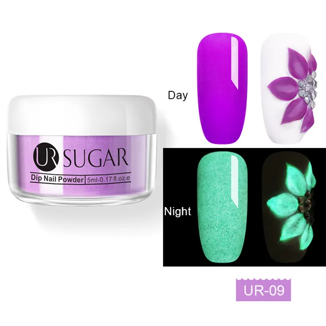 UR-09 Ur Sugar 5 мл светящийся Dip порошок для ногтей 3 в 1 акриловый окунутый порошок для ногтей резьба расширение градиент растут в темноте пигментный Декор - Цвет: UR-09