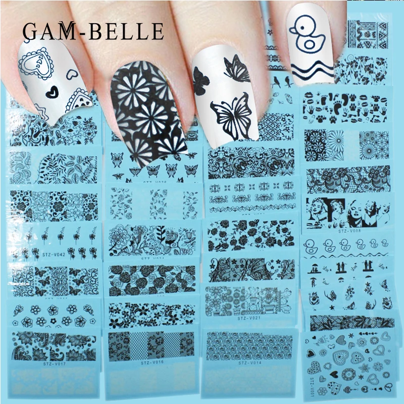 GAM-BELLE 1 шт Новые Красивые черные/белые наклейки для нейл-арта, сексуальные кружевные цветы для шарма, переводные наклейки для воды, маникюрные инструменты