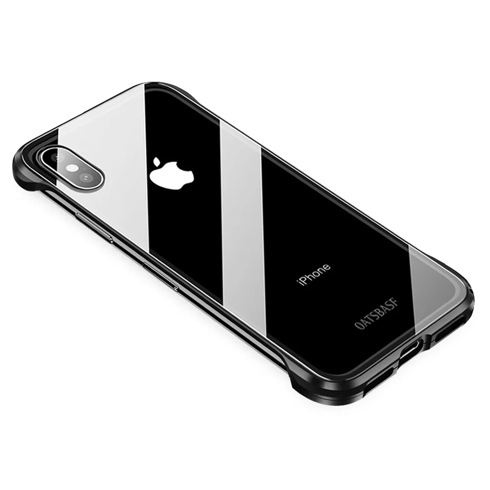 Металлический закаленное стекло чехол для iPhone X XS чехол для iPhone X S Max Простой Прозрачный Противоударный задняя крышка - Цвет: black