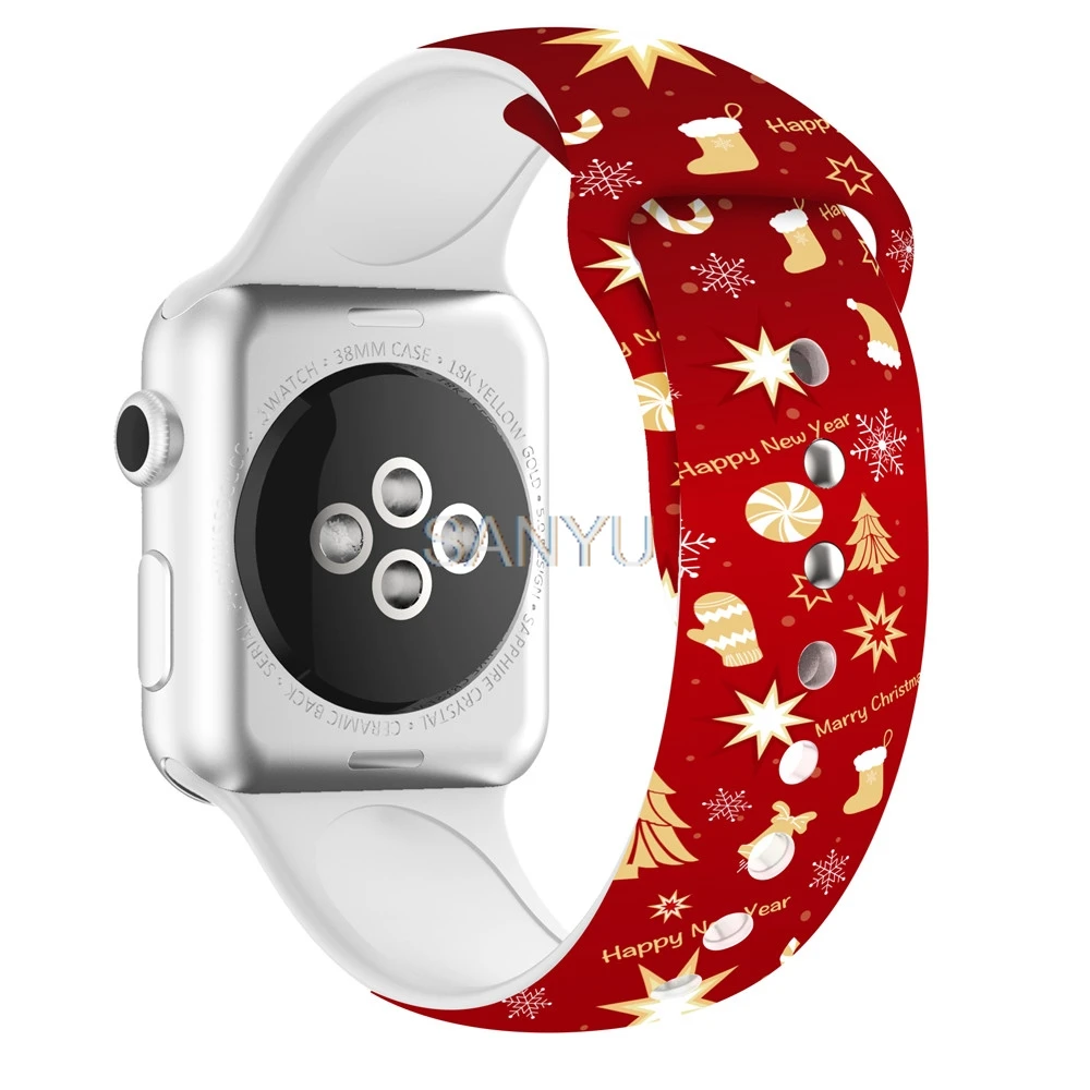 Ремешок для Apple watch band 5 4 3 2 1 Рождественский ремешок для часов Мягкие силиконовые с рисунком часы браслет для iWatch 38 мм 42 мм аксессуары