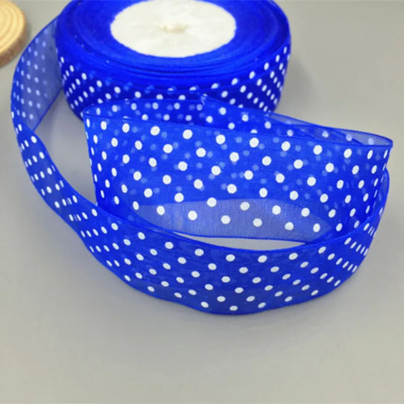 Royal blue -20Y DIY 20Yards 25mm dot Satin Edge Sheer Organza Ribbon Bow Craft Wedding - Цвет: Royal blue -20Y