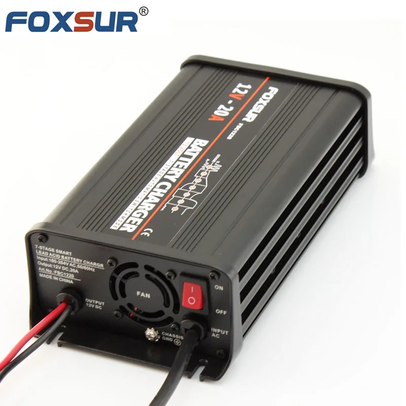 12V 20A FOXSUR мотоцикл автомобильное зарядное устройство для быстрой зарядки 12v 10A/20A 7-ступенчатая свинцово-кислотный высокой мощности умное устройство для зарядки - Цвет: 12V 20A