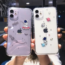 Creative Astronaut Transparent Phone Case For iPhone 12 Pro Max Mini 11 X XR XS 7 8 Plus Cute Cartoon Funny Shockproof TPU Cover