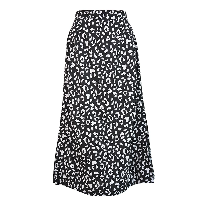 

CUHAKCI Summer Split Wrap Lady Leopard Print Long Skirts Women High Waist MidiBeach Polyester White Black Sexy