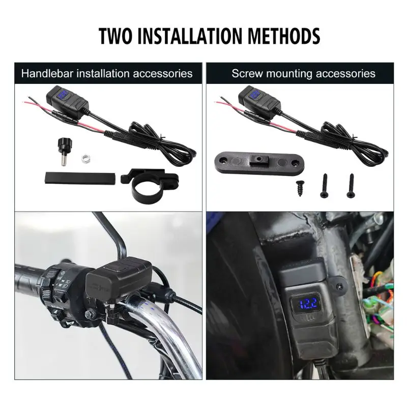 12V SAE To USB Adapter with Voltmeter ON OFF Switch Motorcycle Quick Disconnect Plug with Waterproof Dual QC3.0 USB Fast Charger