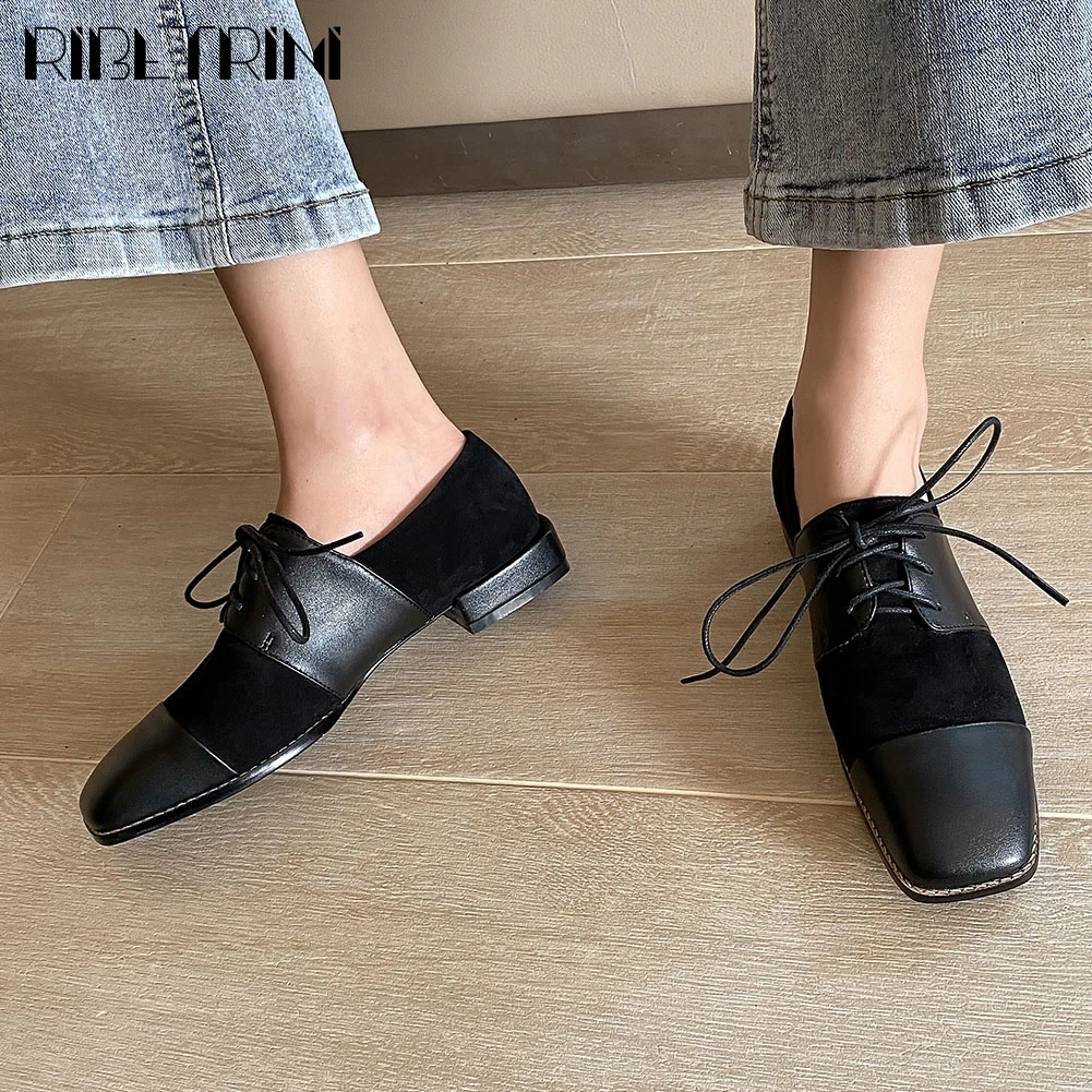 

RIBETRINI Sewing Fashion Female Patchwork Lace Up Strange Style Heel Office Shoes Woman Pumps Women Dress Cool Casual Pumps