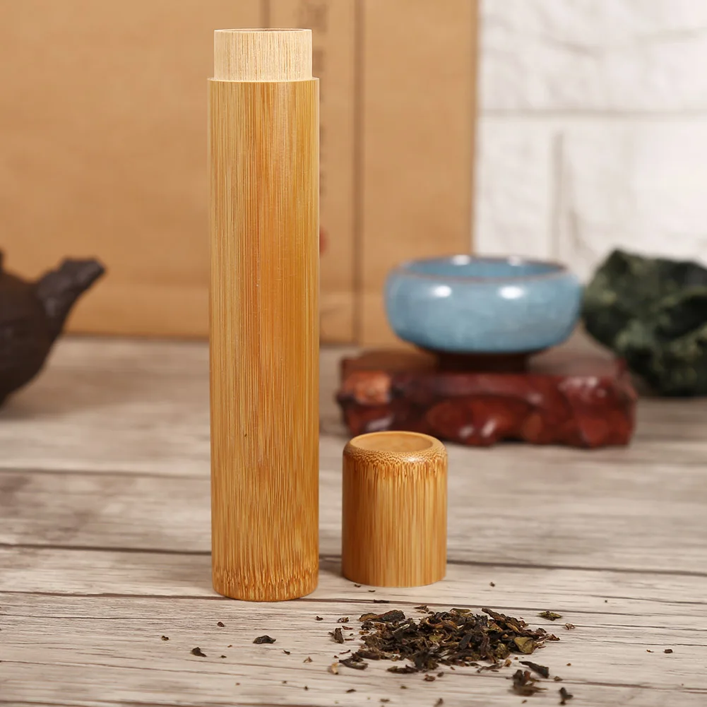 1 Pcs Bamboo Tube Tea Box Airtight Small Container Spices Storage Jar with Lid OCT998