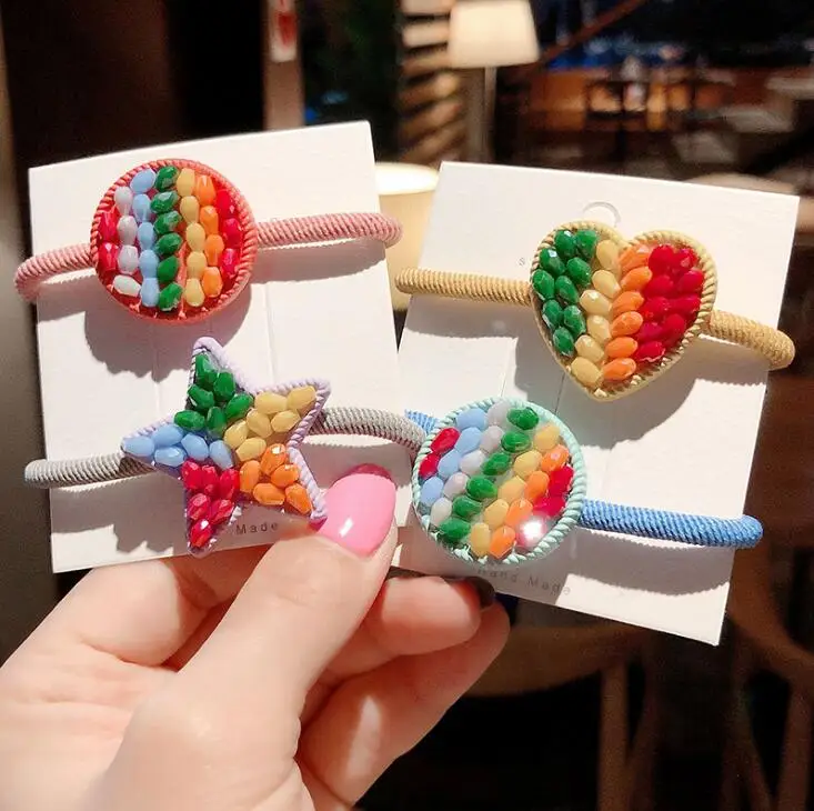 120 шт/Партия DIY мульти акриловая пентаграмма лента для волос высокопрочный любящее сердце резинки для волос Инструменты для укладки аксессуары HA871