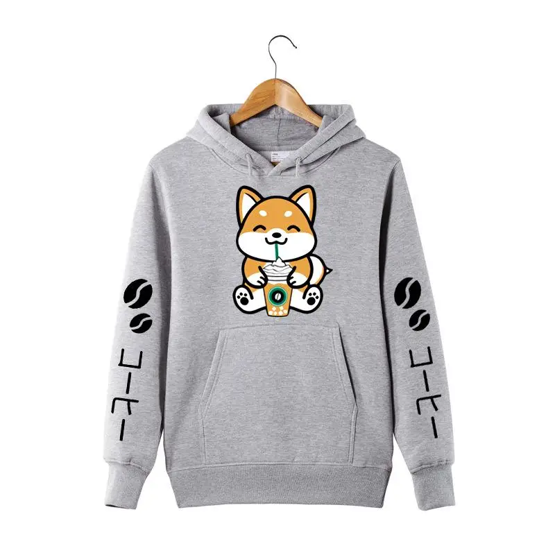 Толстовка с капюшоном в стиле Сиба-ину, Harajuku, Kawaii, толстовка с капюшоном для отдыха, Kpop, Harajuku, укороченный топ с капюшоном, женская одежда - Цвет: Серый