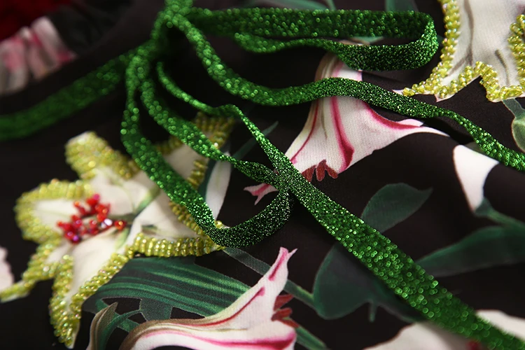 VERDEJULIAY Подиум платье для женщин лето весна новое роскошное бисер Кристалл Высокое качество Лилия цветы печатных тонкое платье