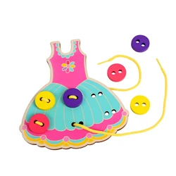 Roupas de madeira botões de costura brinquedos criança vestir vestido laço jogo para meninas