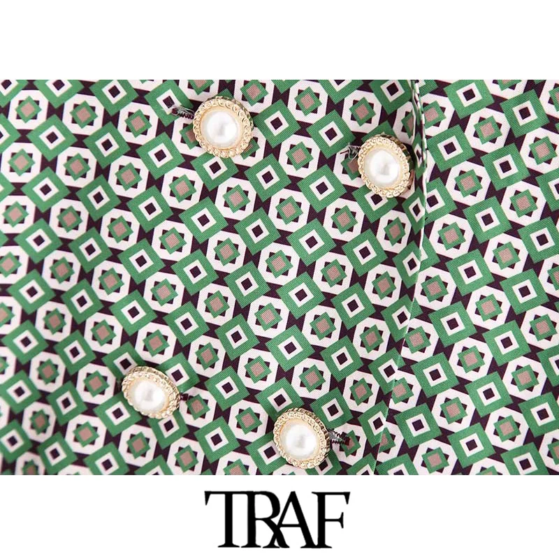 TRAF Женские винтажные Стильные двубортные блузки с принтом, модные женские рубашки с воротником с лацканами и длинным рукавом, блузы, шикарные топы