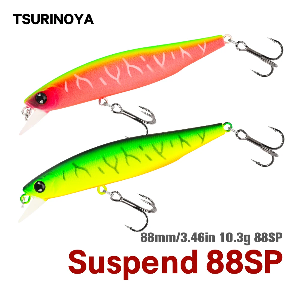 TSURINOYA 88mm 10.3g Suspending Minnow DW76 Long Casting Fishing Lure Pike Bass Jerkbait Tackle Artificial Hard | Спорт и