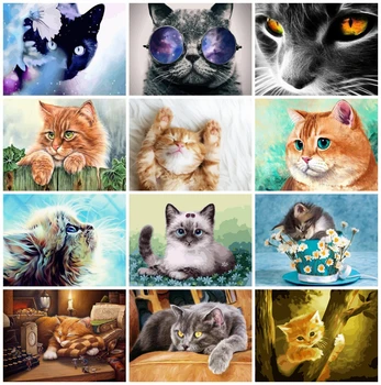 

EverShine 5D Painting By Numbers Animals DIY Oil Paint By Numbers Cat Handpaint Drawing Canvas Wall Set Home Decoration