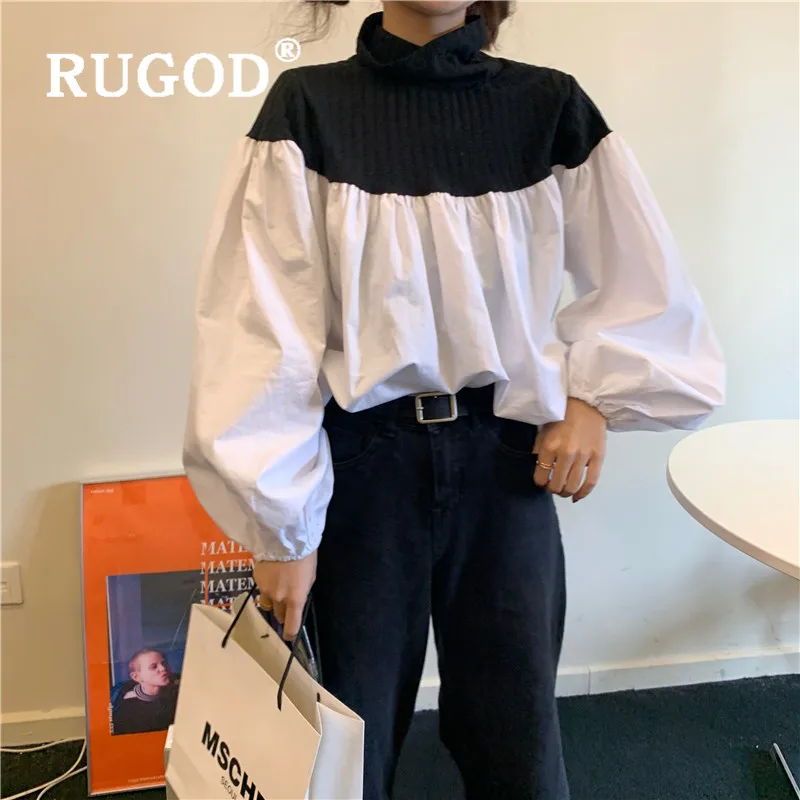 RUGOD Весенняя блузка с рукавами-фонариками, женские блузки с длинным рукавом, элегантный топ, корейская модная одежда, женские рубашки, цветная рубашка