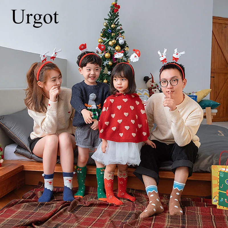 Urgot, 4 пары, осенне-зимние рождественские носки для родителей и детей утепленные бархатные носки в подарочной упаковке для мужчин и женщин новогодние носки с рисунками