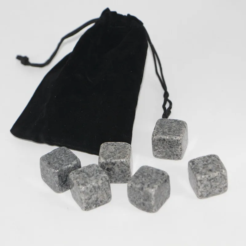 Whiskey Stone Black Velvet Bag Ice Cube Stone Paper Box 9 Pcs