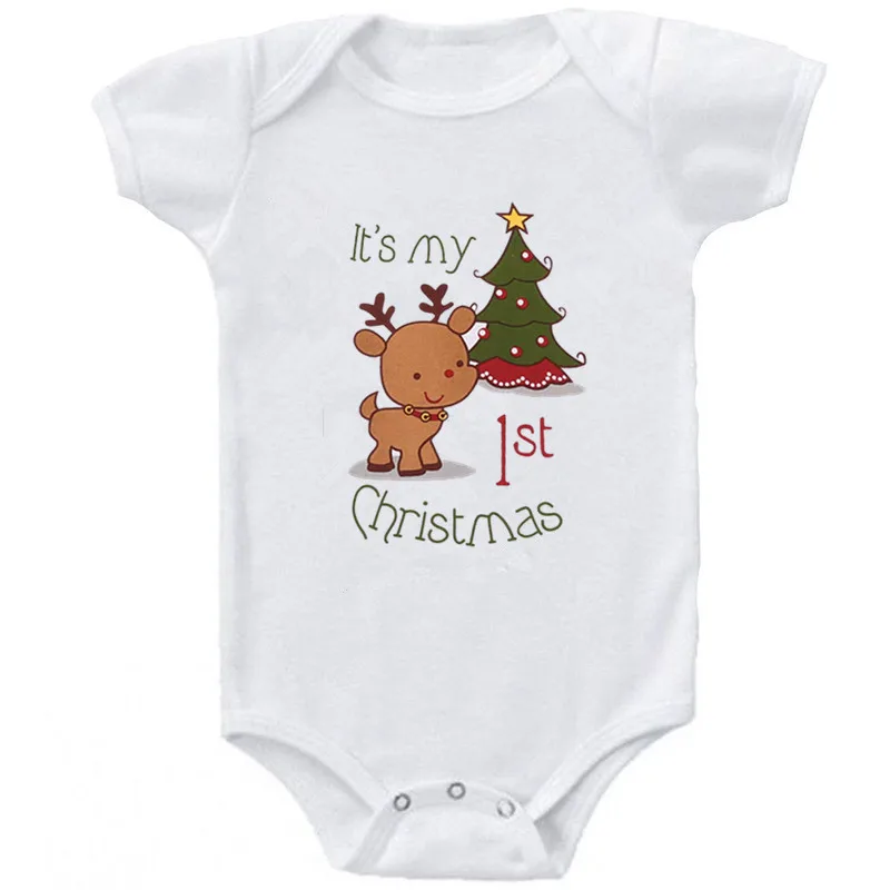 my first christmas Летний Стиль; комбинезон для маленьких девочек и мальчиков; короткий рукав; пистолеты и розы; Одежда для новорожденных; комбинезон; белое боди для малышей - Цвет: my first christmas